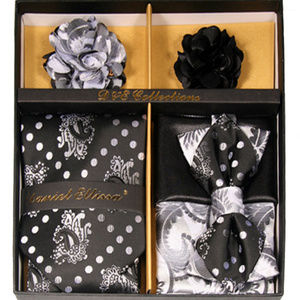 6 Piece Black White Silver Necktie & Bow Tie Set